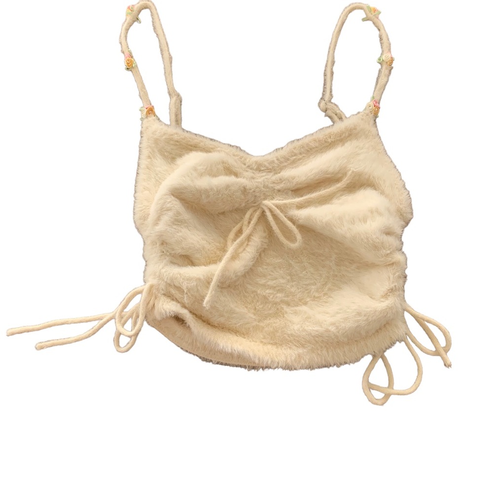 For Love & Lemons Fuzzy Cream Floral Crop Top